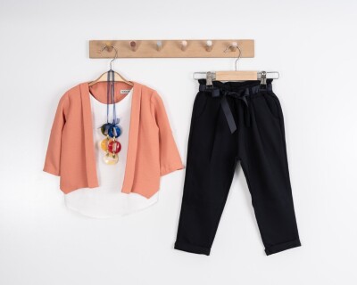 Wholesale 3-Piece Girls Jacket Set with Blouse and Pants 8-12Y Moda Mira 1080-7048 Коричневый 
