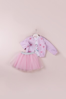 Wholesale 3-Piece Girls Jacket Set with T-Shirt and Tulle Skirt 1-4Y BabyRose 1002-4088 Розовый 