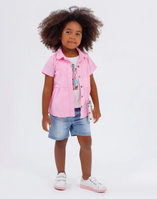Wholesale 3-Piece Girls Shirt T-shirt Denim Shorts and Bag 1-5Y Miss Lore 1055-5325 - 1
