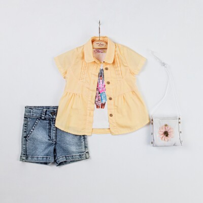 Wholesale 3-Piece Girls Shirt T-shirt Denim Shorts and Bag 1-5Y Miss Lore 1055-5325 - 2