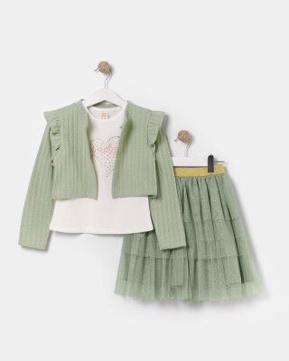 Wholesale 3-Piece Skirt, Cardigan, and Bodysuit Set for Girls 4-7Y Bupper Kids 1053-24577 - 1