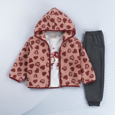 Wholesale 3-Piece Tracksuit Set for Girls 1-4Y Sani 1068-4935 Пыльная роза