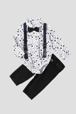 Wholesale 4-Piece Baby Boys Shirt Sets with Pants Suspender and Bowtie 6-24M Kidexs 1026-35058 Темно-синий