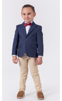 Wholesale 4-Piece Boys Suit Set with Shirt Jacket Pants and Bowti 1-4Y Lemon 1015-9826 Темно-синий