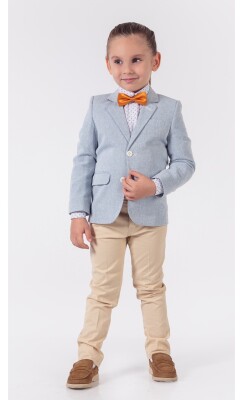Wholesale 4-Piece Boys Suit Set with Shirt Jacket Pants and Bowti 5-8Y Lemon 1015-9815 - 3