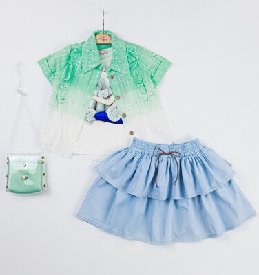 Wholesale 4-Piece Girls Shirt Skirt T-shirt and Bag Set 2-6Y Miss Lore 1055-5310 - 2