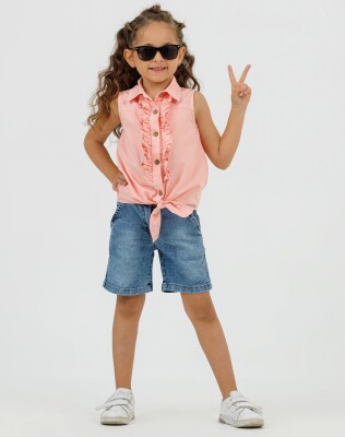 Wholesale 4-Piece Girls Shirt T-shirt Shorts and Hat Set 1-5Y Miss Lore 1055-5324 - 1