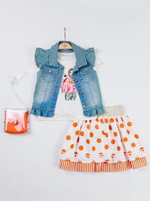 Wholesale 4-Piece Girls Skirt Denim Jacket T-shirt and Bag 2-6Y Miss Lore 1055-5318 Оранжевый 
