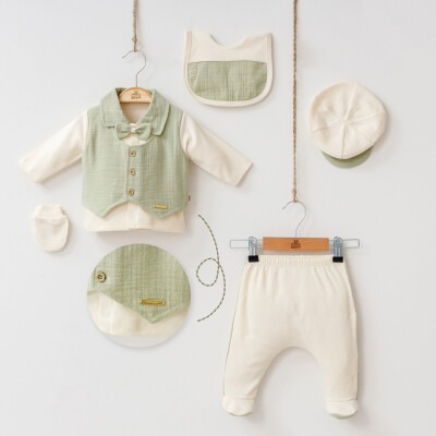 Wholesale 5-Piece Baby Boys Newborn Body Pants Hat Glove Bib Set 0-3M Minizeyn 2014-7048 Зелёный 