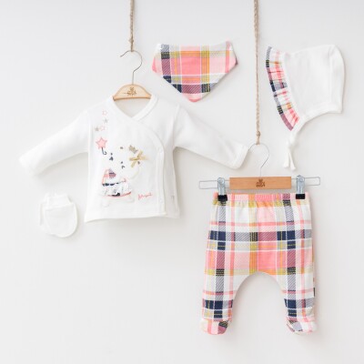 Wholesale 5-Piece Baby Girls Newborn Bodysuit Set with Body Hat Pants 0-3M Minizeyn 2014-7032 - 1
