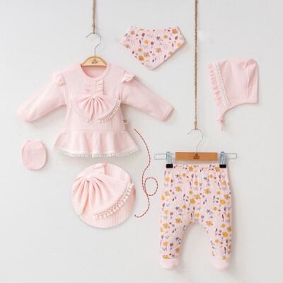 Wholesale 5-Piece Baby Girls Newborn Set Body Pants Hat Bib Glove 0-3M Minizeyn 2014-7043 - Minizeyn (1)
