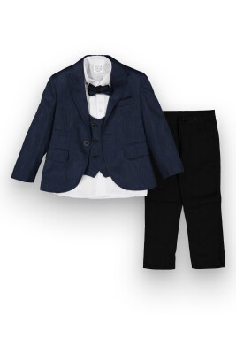 Wholesale 5-Piece Boys Suit Set with Vest Shirt Jacket Pants and Bowti 1-4Y Terry 1036-5740 Темно-синий