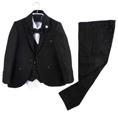 Wholesale 5-Piece Boys Suit Set with Vest Shirt Jacket Pants and Bowti 5-8Y Terry 1036-5747 Чёрный 