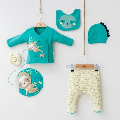 Wholesale 5-Piece Newborn Baby Boys Body Pants Bib Glove and Hat 0-3M Minizeyn 2014-7023 - Minizeyn (1)