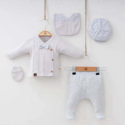 Wholesale 5-Piece Newborn Baby Boys Body Pants Hat Bib Glove 0-3M Minizeyn 2014-7038 - 2