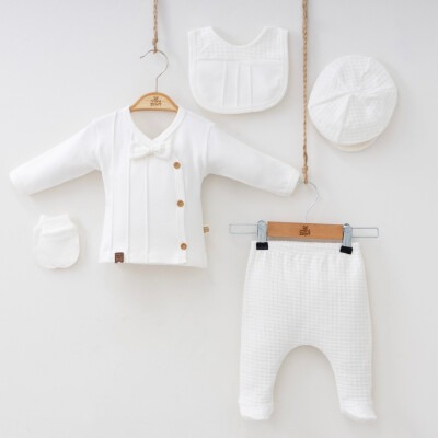Wholesale 5-Piece Newborn Baby Boys Body Pants Hat Bib Glove 0-3M Minizeyn 2014-7038 Экрю