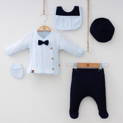 Wholesale 5-Piece Newborn Baby Boys Body Pants Hat Bib Glove 0-3M Minizeyn 2014-7038 Темно-синий