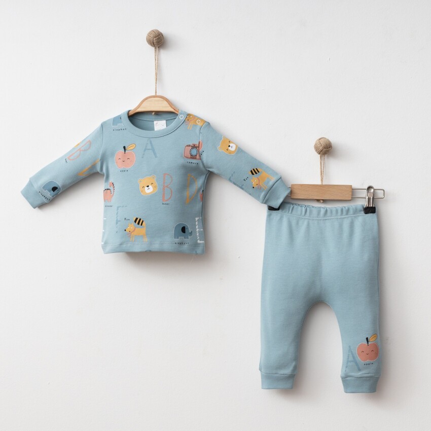 Wholesale Baby Boy 2-piece Badi and Trousers Set 3-12M Gümüş Baby 2043-002110 - 1