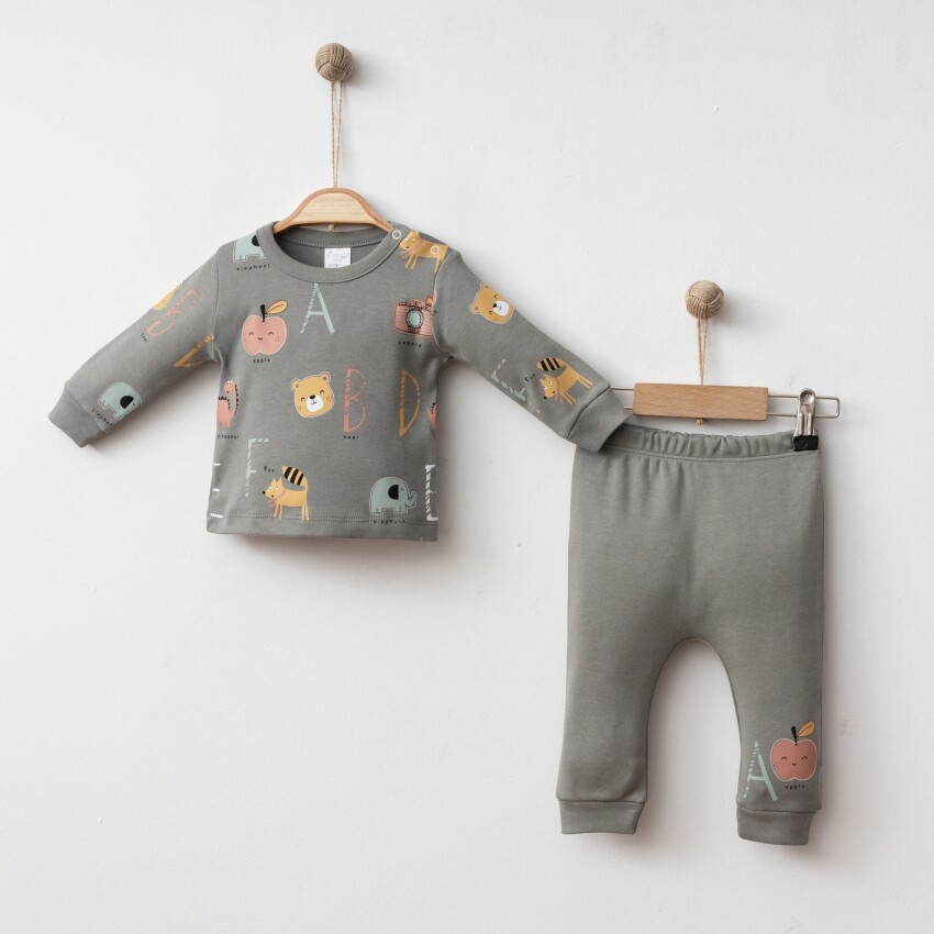 Wholesale Baby Boy 2-piece Badi and Trousers Set 3-12M Gümüş Baby 2043-002110 - 3