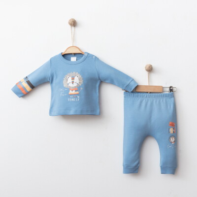 Wholesale Baby Boy 2-piece Badi and Trousers Set 3-12M Gümüş Baby 2043-002120 Синий