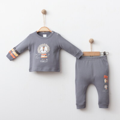 Wholesale Baby Boy 2-piece Badi and Trousers Set 3-12M Gümüş Baby 2043-002120 Антрацитовый