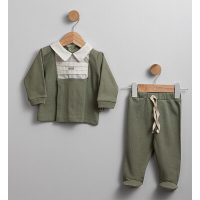 Wholesale Baby Boy 2-Piece Collar Detailed Sweat and Pants Set 0-6M Flexi Baby 2063-217525 - 1