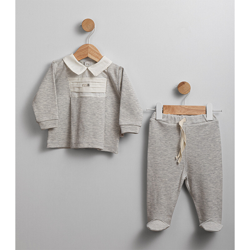 Wholesale Baby Boy 2-Piece Collar Detailed Sweat and Pants Set 0-6M Flexi Baby 2063-217525 - 2