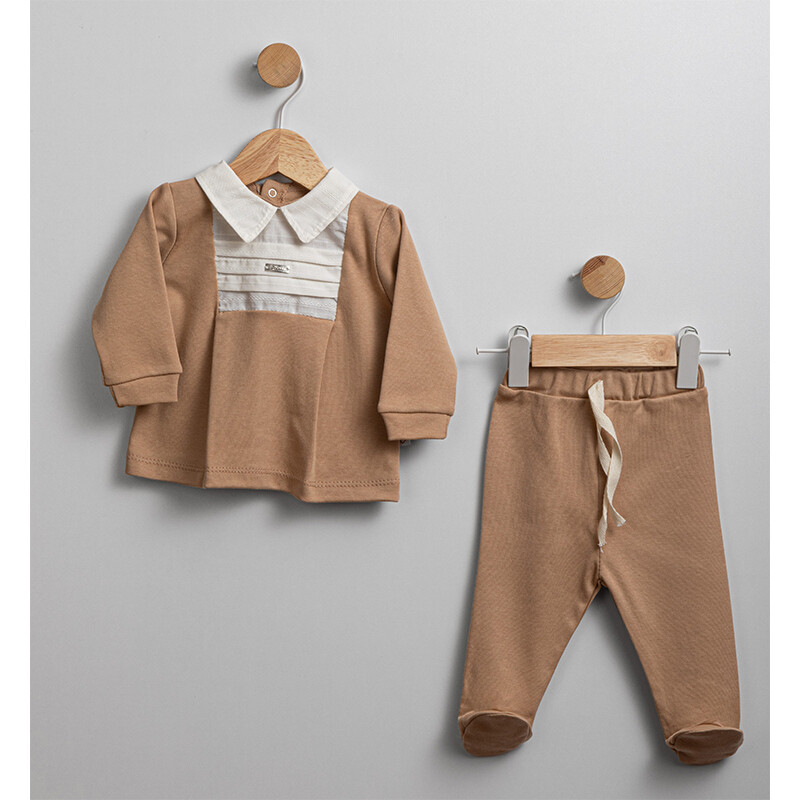 Wholesale Baby Boy 2-Piece Collar Detailed Sweat and Pants Set 0-6M Flexi Baby 2063-217525 - 4