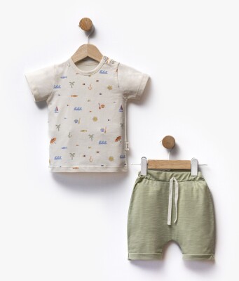 Wholesale Baby Boy 2-Piece Patterned T-shirt and Shorts Set 6-36M Flexi Baby 2063-216388 Хаки 