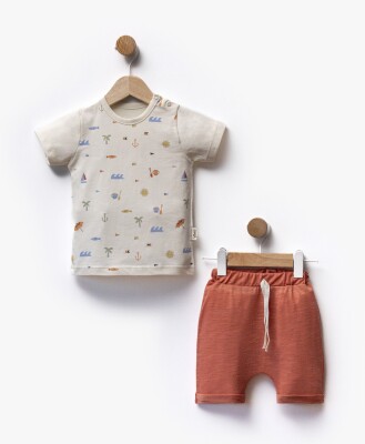 Wholesale Baby Boy 2-Piece Patterned T-shirt and Shorts Set 6-36M Flexi Baby 2063-216388 Красный