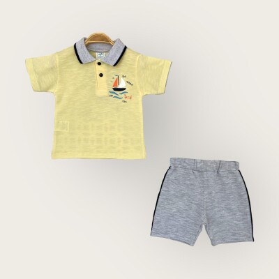 Wholesale Baby Boy 2-Piece Polo Neck T-Shirt and Shorts Set 1-4Y Algiy Mini 2047-3551TK Светло-жёлтый 