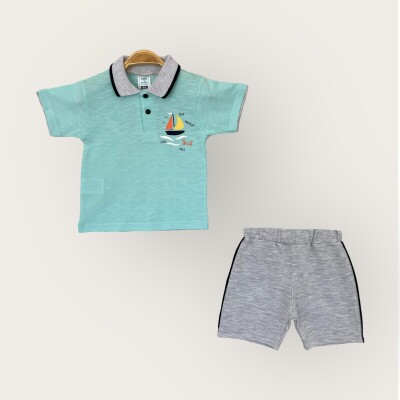 Wholesale Baby Boy 2-Piece Polo Neck T-Shirt and Shorts Set 1-4Y Algiy Mini 2047-3551TK Серо-зелёный цвет