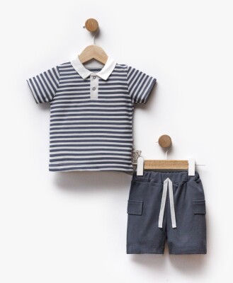 Wholesale Baby Boy 2-Piece Striped T-Shirt and Shorts Set 6-36M Flexi Baby 2063-217627 Темно-синий