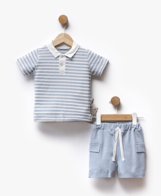 Wholesale Baby Boy 2-Piece Striped T-Shirt and Shorts Set 6-36M Flexi Baby 2063-217627 Светло-голубой 