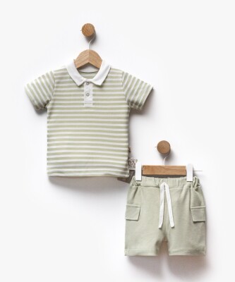 Wholesale Baby Boy 2-Piece Striped T-Shirt and Shorts Set 6-36M Flexi Baby 2063-217627 Светло-зелёный 