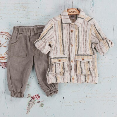 Wholesale Baby Boy 2 Pieces Shirt Trousers Set Suit 6-24M Bubbly 2035-281 Хаки 