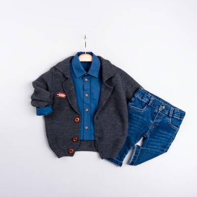 Wholesale Baby Boy 3-Piece Cardigan Shirt and Pants Set 6-24M Bubbly 2035-1034 - Bubbly