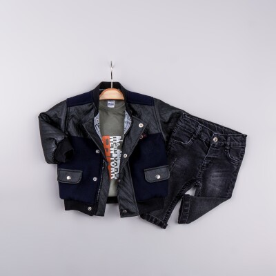 Wholesale Baby Boy 3-Piece Jacket Sweat and Jeans Trousers Set 6-24M Bubbly 2035-2050 - 1