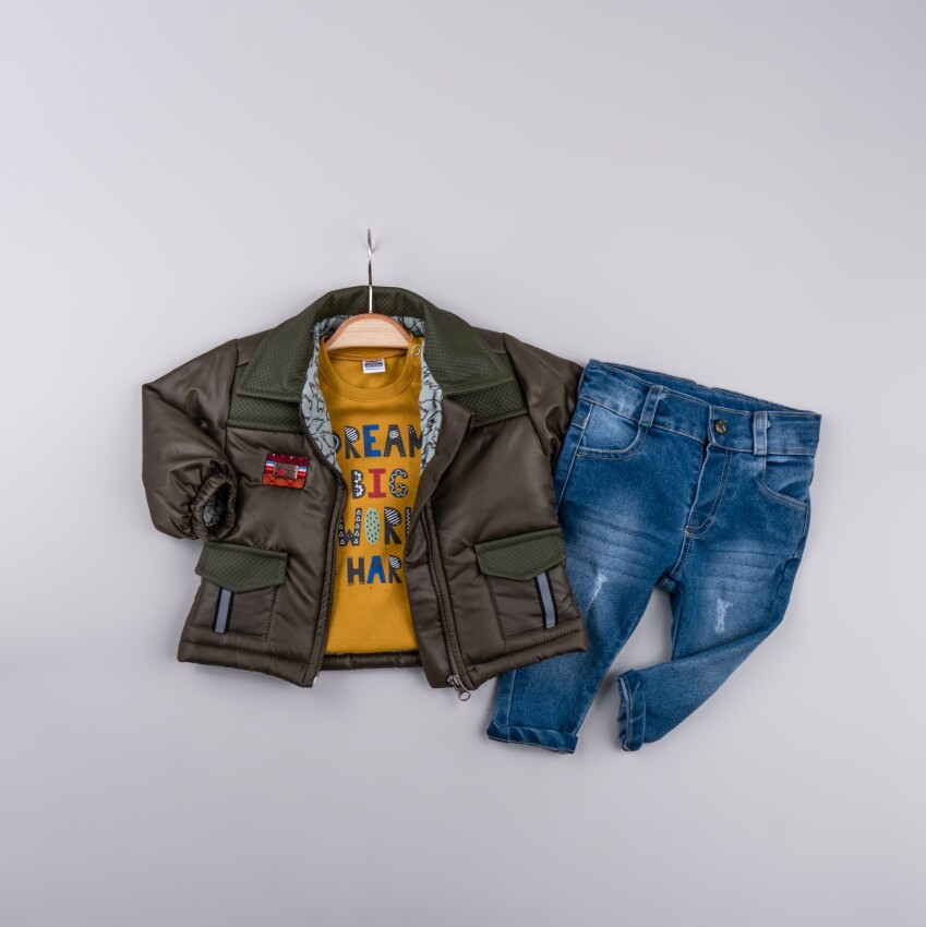 Wholesale Baby Boy 3-Piece Jacket Sweat and Jeans Trousers Set 6-24M Bubbly 2035-2052 - 1