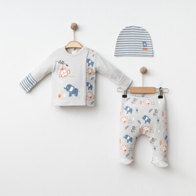 Wholesale Baby Boy 3-Piece Newborn Set 0-3M Gümüş Baby 2043-005002 Индиговый 