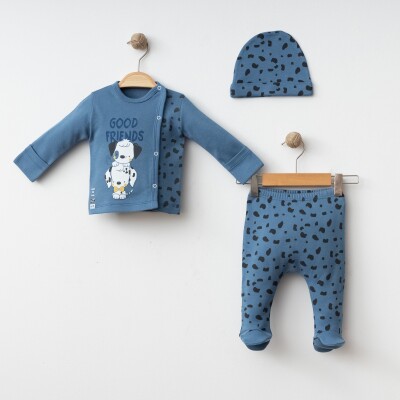 Wholesale Baby Boy 3-Piece Newborn Set 0-3M Gümüş Baby 2043-005005 - 3