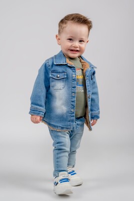 Wholesale Baby Boy 3-Piece Printed Jacket Sweat and Jeans Trousers Set 6-24M Bubbly 2035-2034 - Bubbly