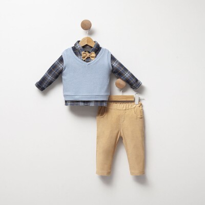 Wholesale Baby Boy 3-Piece Shirt Cardigan and Trousers Set 6-18M Cassiope 2061-475497 - 1