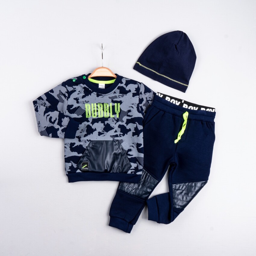 Wholesale Baby Boy 3-Piece Sweat Hat and Pants Set 6-24M Bubbly 2035-4060 - 2