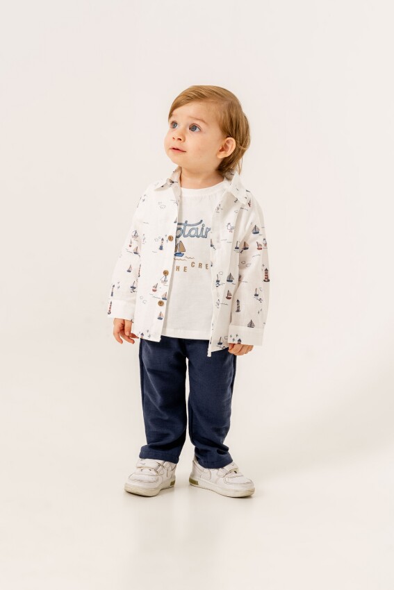 Wholesale Baby Boy 3-piece Trousers Cardigan and T-shirt Set 9-24M Sani 1068-10035 - 2