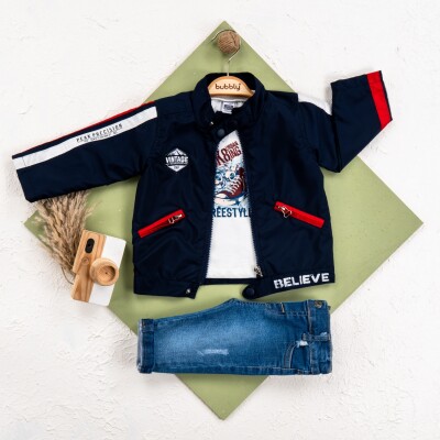 Wholesale Baby Boy 3 Pieces Jacket Trousers Set Suit 6-24M Bubbly 2035-1533 - 3