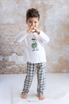 Wholesale Baby Boy Bear Printed Body and Plaid Pants Set 6-48M Mininio 2062-252M1AYI71 - Mininio