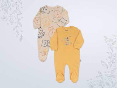 Wholesale Baby Boy Booties Jumpsuit 1-6M Miniworld 1003-18563 Горчичный