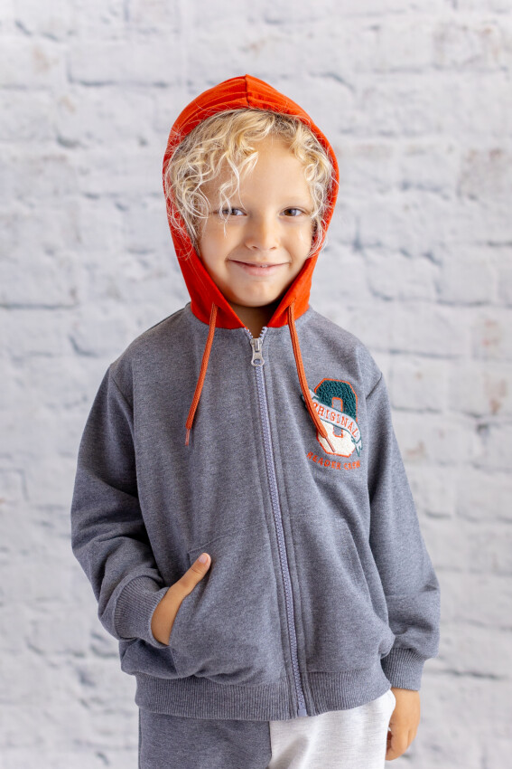 Wholesale Baby Boy Embroidery Detailed Hooded Cardigan 6-48M Mininio 2062-252M1KJM26 - 1