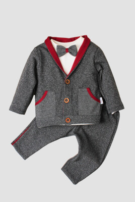 Wholesale Baby Boy Patterned With Bow Tie 3 Pıeces Suits 9-24M Kidexs 1026-90163 - 1